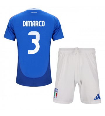 Italien Federico Dimarco #3 Hjemmebanesæt Børn EM 2024 Kort ærmer (+ korte bukser)